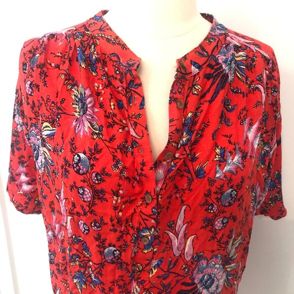 Maeve Anthropologie Windham Floral Red Henley Size Large - Picture 3 of 7